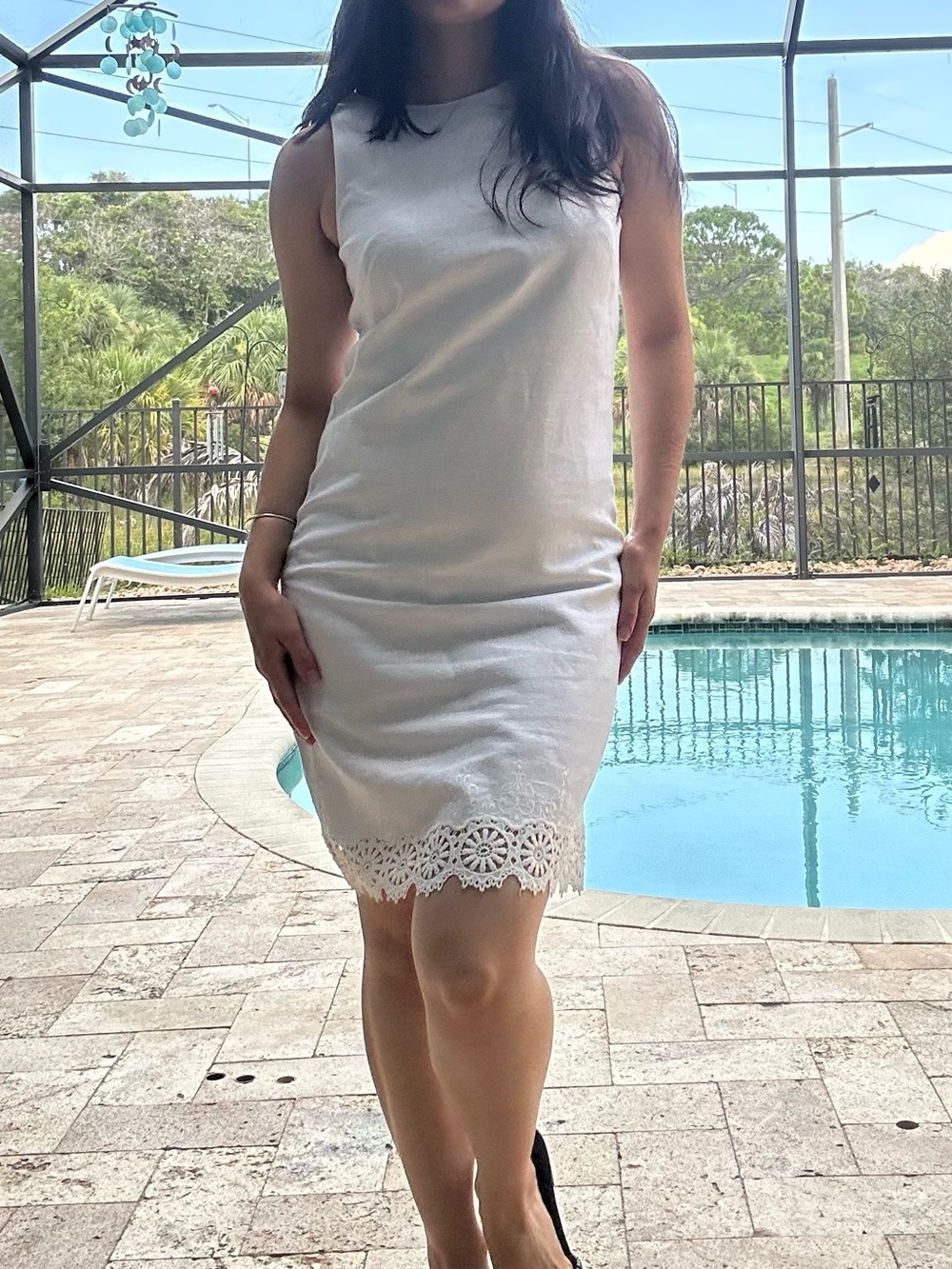 Vince Camuto White Midi Dress with Lace Hem